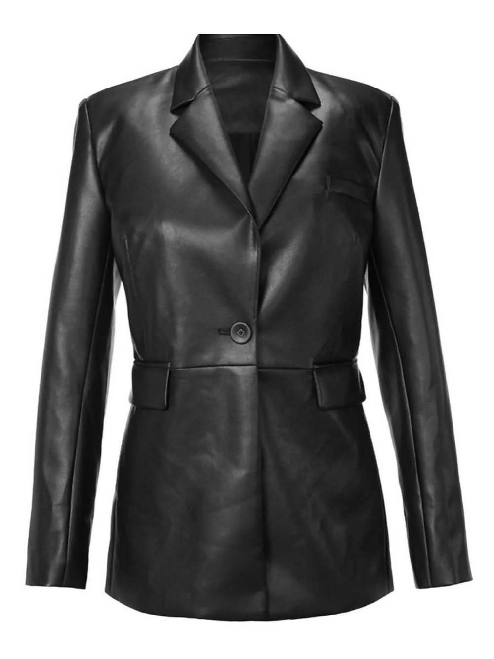 CAbi Black Faux Leather Single-Button Blazer‎ M